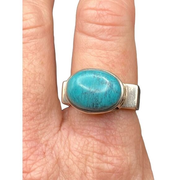 Silpada Geometric 925 Turquoise Oval o. Square Ring R0786 - Picture 1 of 10
